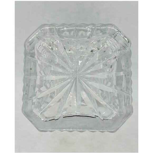 Vintage Lead Crystal Square Decanter with Diamond Cut Design Faceted Stopper - Picture 7 of 10